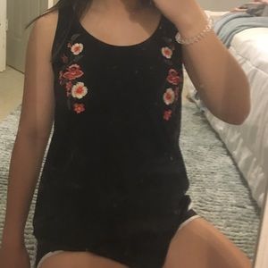 black embroidered flower tank top